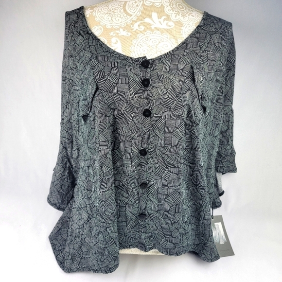 NWT Royalty for me abstract print extreme oversized button-down short sleeve top - Picture 1 of 5